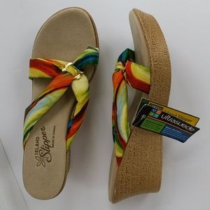 NEW Island Slipper Ultra Suede Rainbow Handmade Wedge Sandal 10 Multicolor